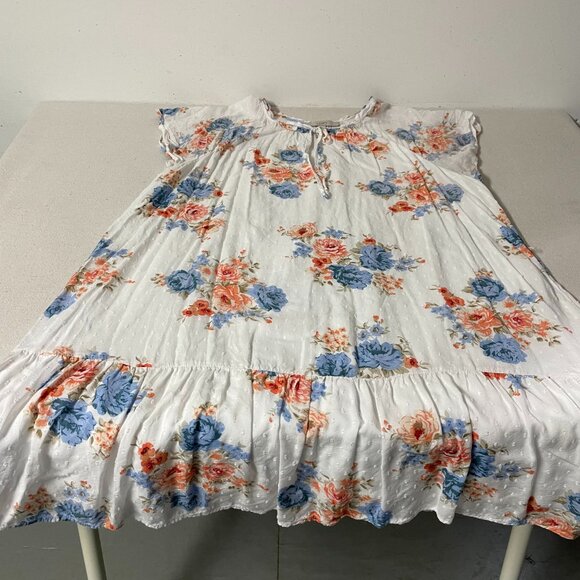 LOFT Dress Womens XL White Blue Orange Floral Swiss Dot - Picture 6 of 12
